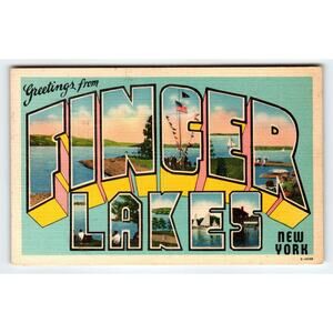 Finger Lakes New York Large Letter Greetings From Linen Postcard Vintage NY